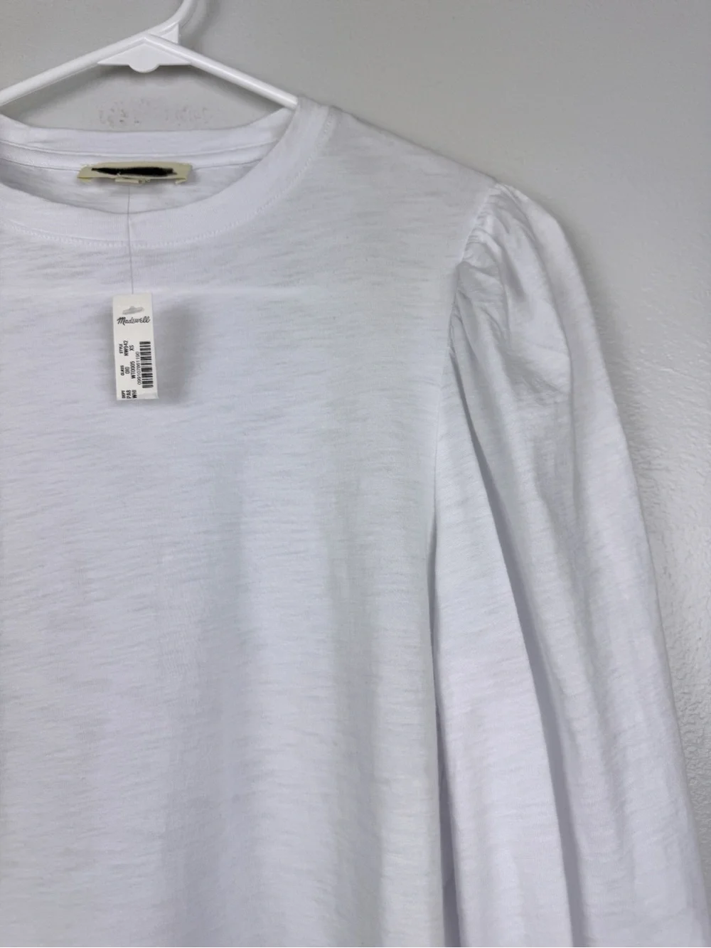 Madewell Soft Slub Jersey Cotton Smocked Long Sleeve Top White Size XS NWT
